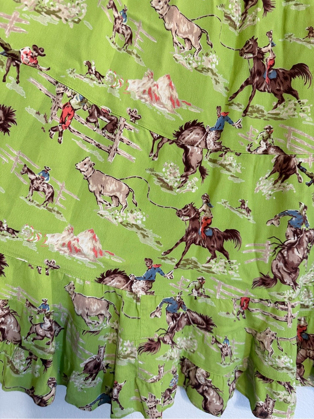 Ivy Jane Western Cowboy Skirt Rodeo Boho A-Line Green Sz S Montana Horses - Picture 3 of 8
